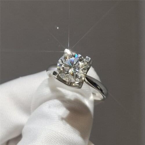 100% 18K White Gold 2 Carat 8mm Excellent Cut Daimond Test Past D Color Moissanite Cow Head Ring Female Engagement Jewelry Gift