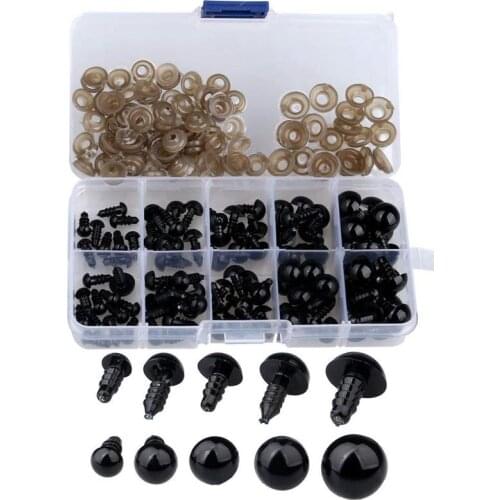 100 pcs 6-12 mm Plastic Safety Eyes, Black Safety Eyes Doll Making with 100 pcs Washer for Toy Making DIY Crafts