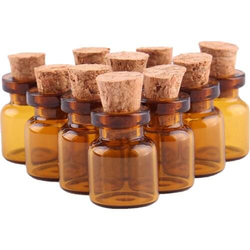 50pcs 0.5ml Amber Mini Glass Bottles Cute Bottles With Cork Stopper Tiny Jar Vials DIY Craft