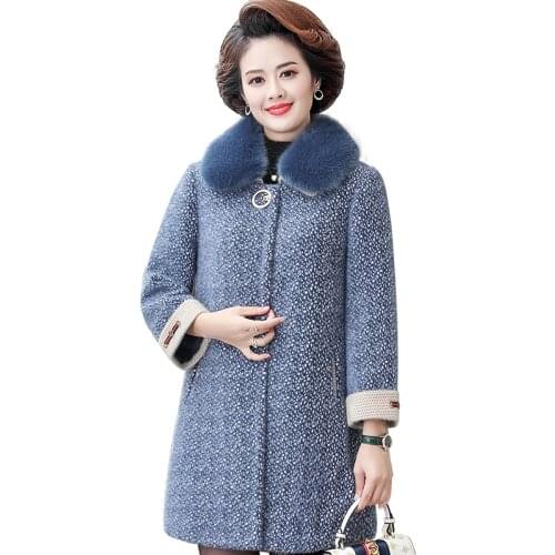 Water Marten Velvet Large Size Jacket Female Woolen Coat Winter Thicken Plus Velvet Ladies Double Collar Blouse Womens Clothing