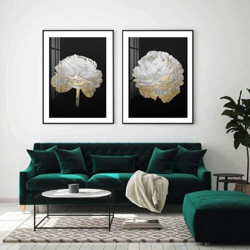 White Floral Glam Golden Abstract Poster Nordic Art Botanical Canvas Painting Print Modern Wall Picture for Living Room Decor