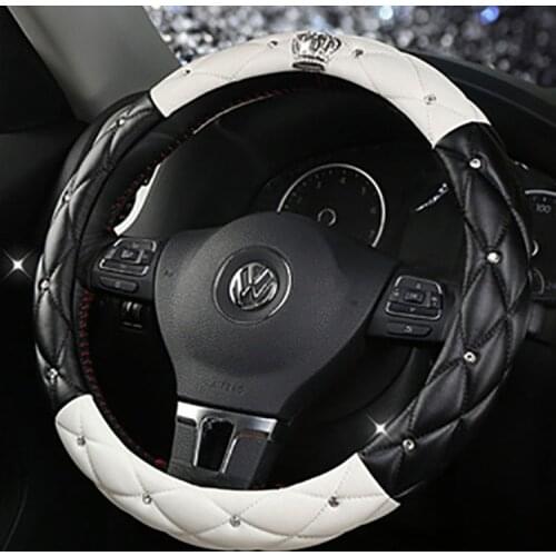 Leather Universal Car Steering-wheel Cover 38CM Diamond Blingbling Auto Steering Car Wheel Cover Woman Car-styling Accessories