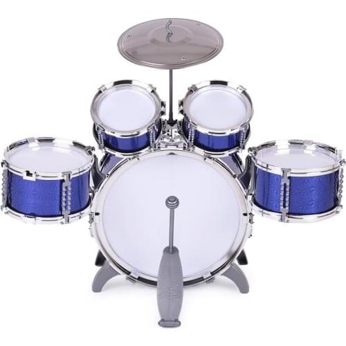 Kids Drum Set Musical Instrument Toy 5 Drums with Small Cymbal Stool Drum Sticks for Boys Girls Gift