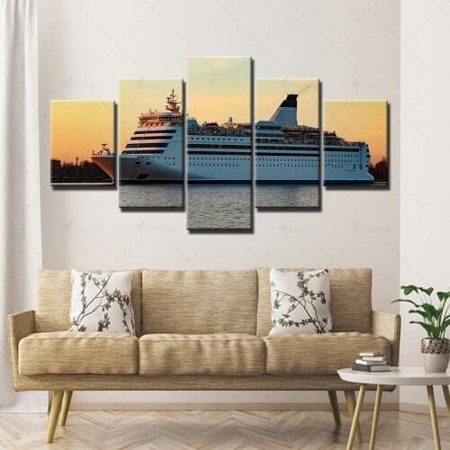 Home Decoration Hd Prints Painting Cruise Ship Pictures Wall Art Modular 5 Panel Canvas Framed Poster Modern Bedside Background