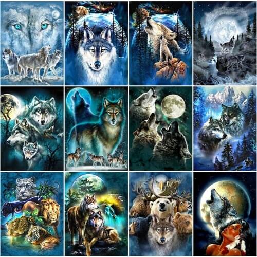 EverShine Diamond Embroidery Animal Cross Stitch 5D Diamond Painting Wolf Full Square Mosaic Picture Of Rhinestone Handmade Gift
