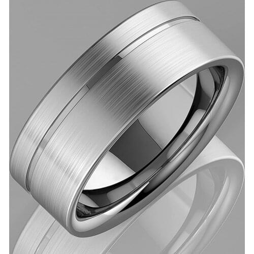 FDLK 8MM Silver Color Brushed Stainless Steel Ring with Polished Grooved Comfort Fit Ring Wedding Band Ring Men Jewelry