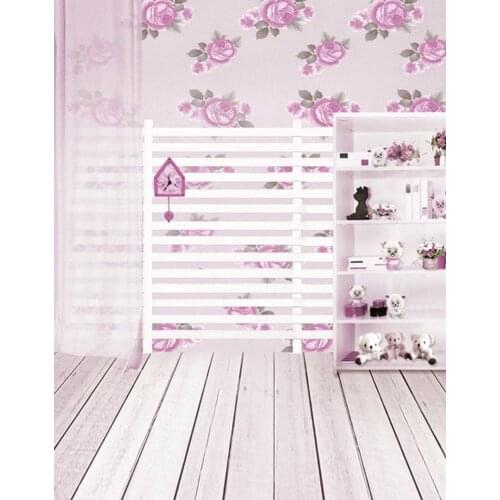 5x7ft Wooden Floor Flowers Wall Photography Backdrops Photo Props Studio Background