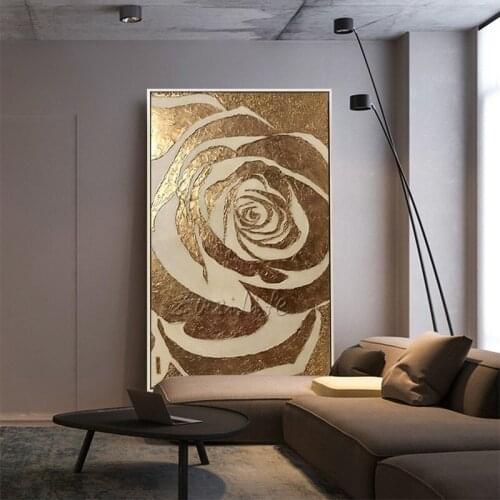Canvas gold art Paintings Wall art Pictures For Living Room wall decor quadro cuadro 3D texture acrylic Flower original painting