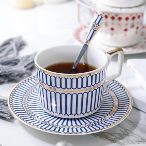 Ceramic Coffee Cup and Saucer 250ml, European Style Bone China Tea Cup and Saucer with Spoon, for Cappuccino, Latte, Gift Box
