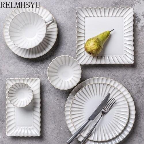 1PC RELMHSYU European Style Ceramic Simple Round Steak Desset Food Dinner Plate Dish Rice Noodle Bowl Household Tableware