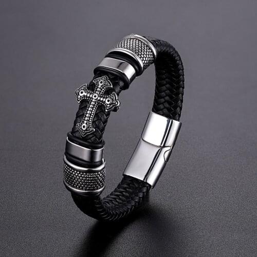 Classical Multi-layer Handmade Leather Chain Weaved Man Bracelets Fashion New Magnet Clasp 316L Stainless Steel Wristband