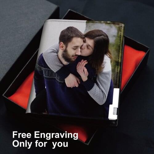 Personalized Colour Photo wallet Photo Free Engraving PU Leather Men Wallets Fashin Custom photo Purse Anniversary Gift