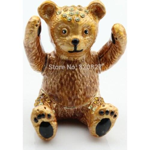 Tiny Cute Bear Trinket Gifts Box with Czech Crystals Decro