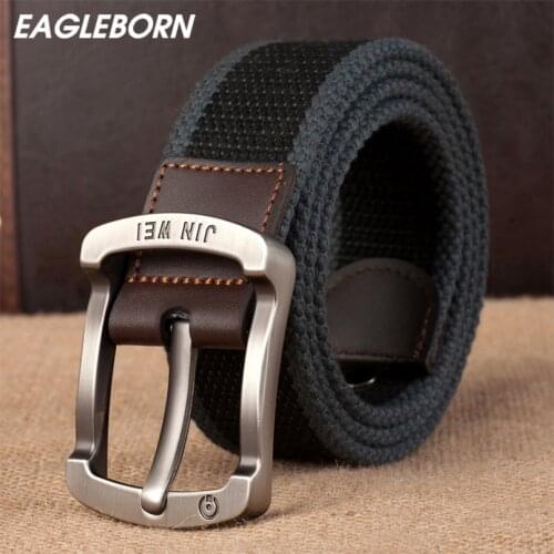 2021 Men EAGLEBORN Brand Belt for Men Cinto Mens Fashion Buckle Canvas Cowboy Knitted Strap Casual Striped Belt Designer Belt