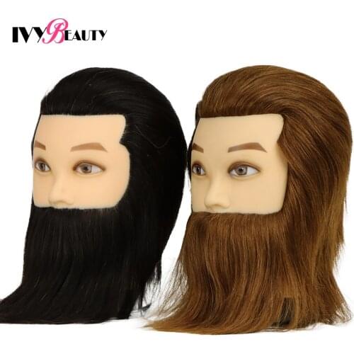 Male Mannequin Head With Beard 100% Human Hair Cosmetology Mannequin Training Head For Barber Shops Hair Study Cutting Practice