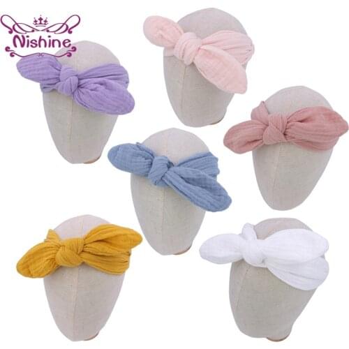 Nishine Soft Skin-friendly Cotton Infant Hairband Solid Color Handmade Knotted Elastic Headband Baby Headwear Hair Accessories