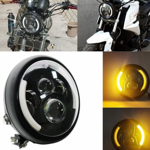 7.5" Round Headlamp With White/ Amber Halo Ring Universal 7.5 inch 60W LED Motorcycle Headlight For Cafe Racer Bobber Honda