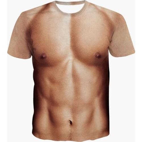 New Muscle Short Sleeve t shirt Mens Cool Tops 3D Printing streetwear Man Fake Pectoral muscle T-shirt Abdominal Fitness t-shirt
