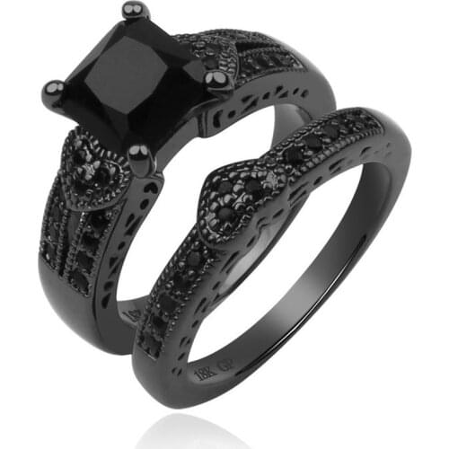 New Hand Jewelry European and American Luxury Black Set Ring Set with Black Nano Zircon Plated Black Ring Wholesale