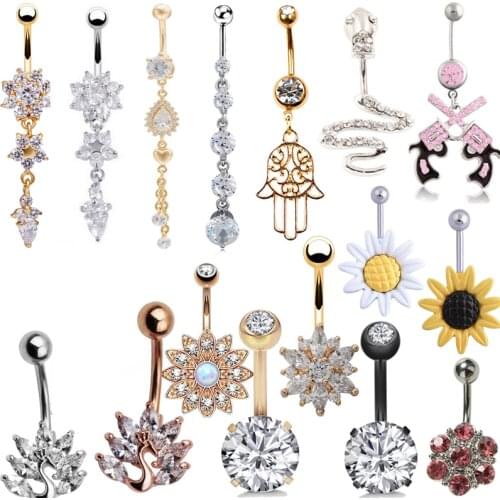 1pc Sexy Dangling Navel Belly Button Rings Belly Piercing Crystal Surgical Steel 14g Woman Body Jewelry Barbell