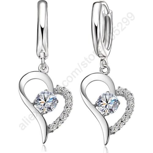 Latest Sweet Romantic Style Heart CZ Stone Pendant 925 Sterling Silver Earring Hoop For Charming Girls Festival Gift