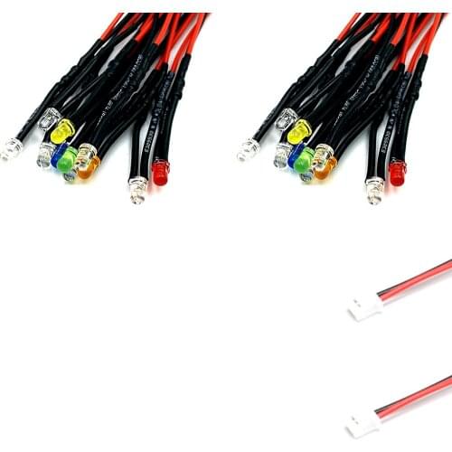 10Pcs 3V 5V 6V 9V 12V 24V 36V 48V 110V 220V Diffused 3mm Pre-wired LED With 20cm Wire And PH2.0, White Red Blue Green Yellow