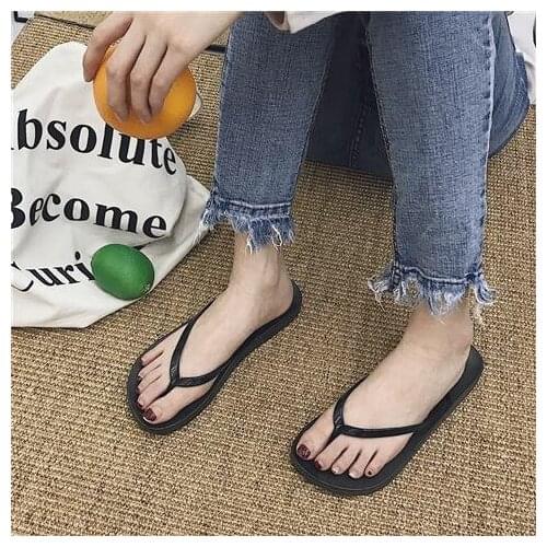 Solid Color Flip Flops Female Soft Black Slippers Women Summer Seaside Indoor Home Office White Shoes PVC Fashion New Popular