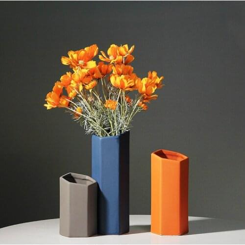 Nordic Vase Decoration Home Morandi Color Geometric Ceramic Vases Dried Flowers Container Desktop Creative Ornaments decor Ваза