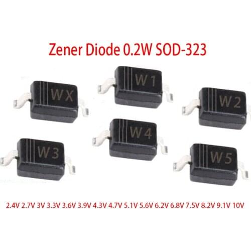 100pcs SOD323 0805 Zener Diode 0.2W SOD-323 2.4V 2.7V 3V 3.3V 3.6V 3.9V 4.3V 4.7V 5.1V 5.6V 6.2V 6.8V 7.5V 8.2V 9.1V 10V