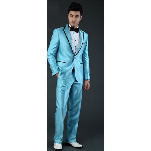 Stylish Shinny Tuxedos 2020 Tailored Blue/Yellow/Pink Groom Wedding Suits Mens Show Suits Topic Party Wear (Jacket+Pants)
