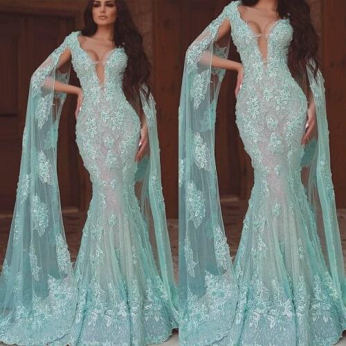 SuperKimJo Vestidos De Festa 3D Flowers Luxury Evening Dresses Long Lace Applique Deep V Neck Evening Gown Robe De Soiree Courte