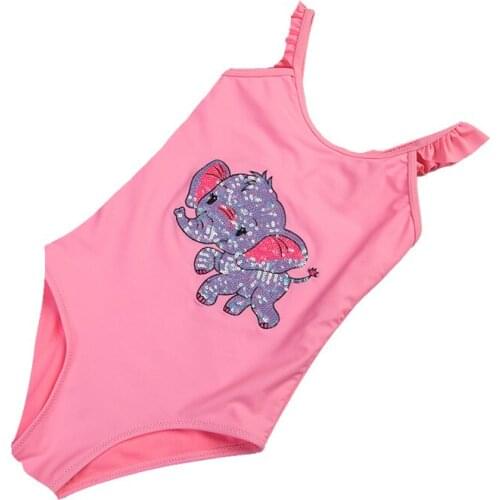 European and American cartoon pink baby elephant swimsuit one-piece Korean sequined childrens swimsuit XYY-1