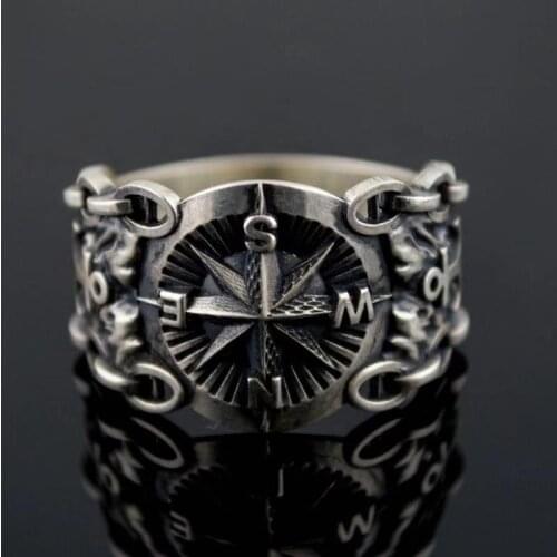 Vintage Metal Viking Compass Ring for Motorcycle Party Northern Europe Style Pirate Compass Ring Males Commemoration Jewelry