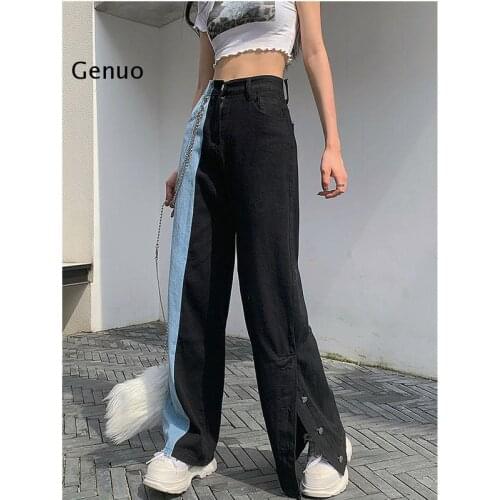 Vintage Jeans Woman Denim Long Pants Autumn Cowboy Female Loose Streetwear High Waist Women Trousers Split Clothes Wide Leg Jean