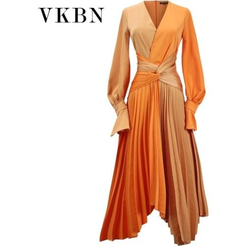VKBN High Quality Dresses Woman Party Night Long Sleeve Patchwork Dress Elegant Vestidos De Fiesta Fashion Spring Autumn 2021