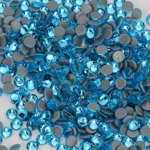 High Quality Aquamarine Flat Back HotFix Rhinestones Glass Hot Fix Crystals Rhinestones For Clothing Bag Shoes Nail Art Crystal
