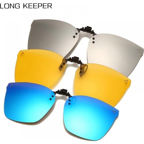 Mirror Blue Flip Up Clip On Sunglasses Men Women Polarized Lens Yellow Night Vision Safe Driving Glasses UV400 Oculos de sol
