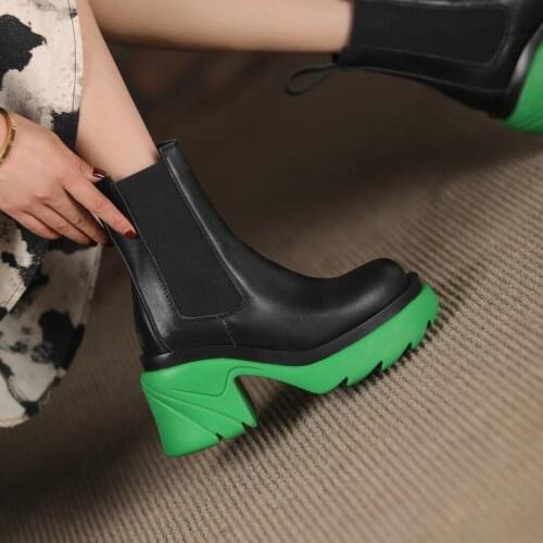 2021 High-heeled Thick-heeled Womens Boots, Knee-length Round Toe, Casual Thick-soled Large Size Ladies Elastic Boots