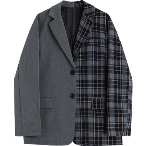 Vintage Stylish Plaid Patchwork Office Lady Blazers Coat Women 2020 Notched Collar Long Sleeve Plus Size blazer Female Outerwear