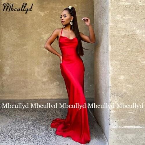 Elegant African Long Mermaid Evening Dresses 2021 Cross Back Sleeveless Sweep Train Satin Red Women Prom Gowns Robe De Soiree
