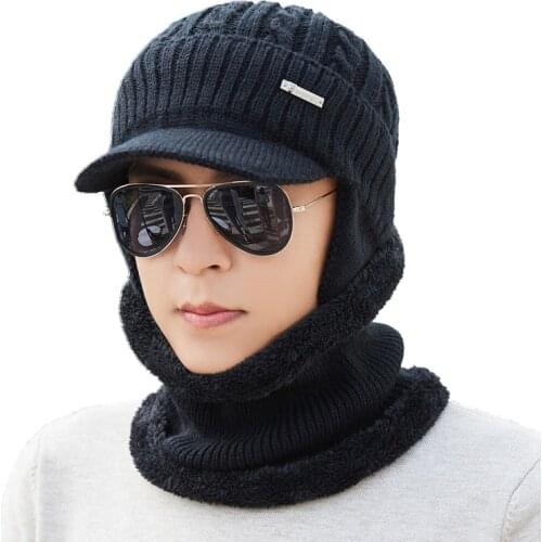 Winter Hat Scarf Skullies Beanies For Men Knitted Hat Women Mask Thick Balaclava Earflap Wool Bonnet Male Beanie Hats Cap
