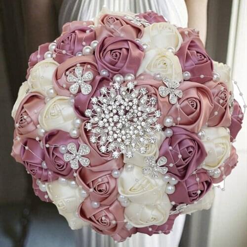 1PC/LOT Purple Bride Bouquet With Pearl For Wedding Party