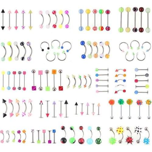 110Pcs/lot Fashion Piercing Set Eyebrow Bar Lip Nose Pircing Ear Studs Stainless Steel Mixed Body Jewelry