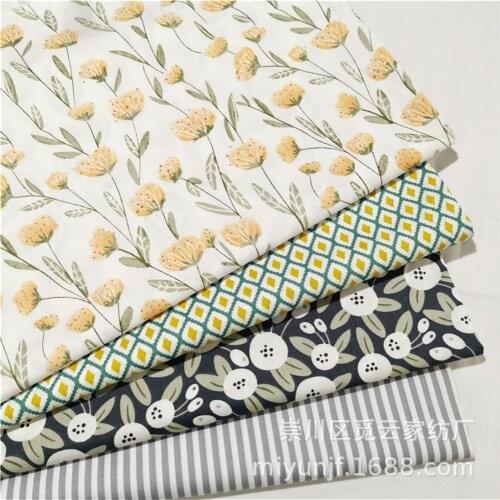 160x50cm Pastoral Floral Check Stripe Gray Striped Twill Cotton Sewing Fabric Bedding Pajamas Handmade Cloth