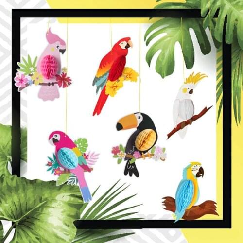 3pcs Honeycomb Hawaiian Tropical Party Hanging 3D Vivid Bird Set For Hawaiian Wedding Party Supplies Home Birthday Decorations