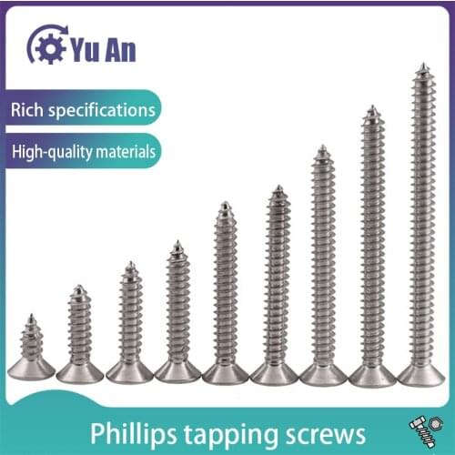 304 Stainless Steel Cross Countersunk Head Self Tapping Screw KA Flat Head Self-tapping Wood Screw M1M1.2M1.4M1.7M2 100PCS