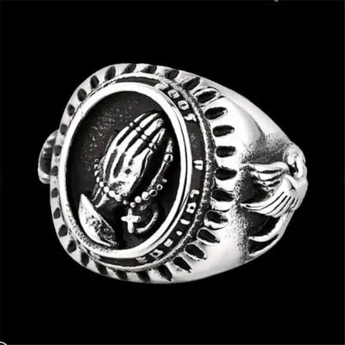 316L Stainless Steel Fashion Jewelry Fade-Free Size 7-14 Pray Hands Ring