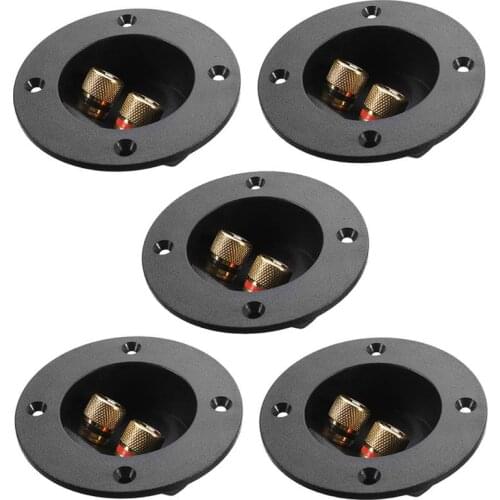 5pcs DIY Home Car Stereo 2-Way Speaker Box Terminal Binding Post Round Spring Cup Connectors Subwoofer Plugs (Black)