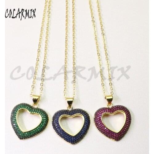 6pcs Zircon charm necklace heart charm necklace mix colors crystal jewelry fashion jewelry trendy necklace 50871