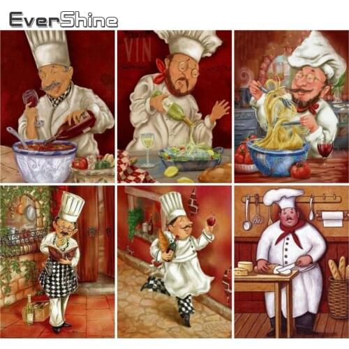 EverShine 5D DIY Diamond Mosaic Full Square Portait Cross Stitch Diamond Painting Chef Picture Rhinestones Handmade Home Decor